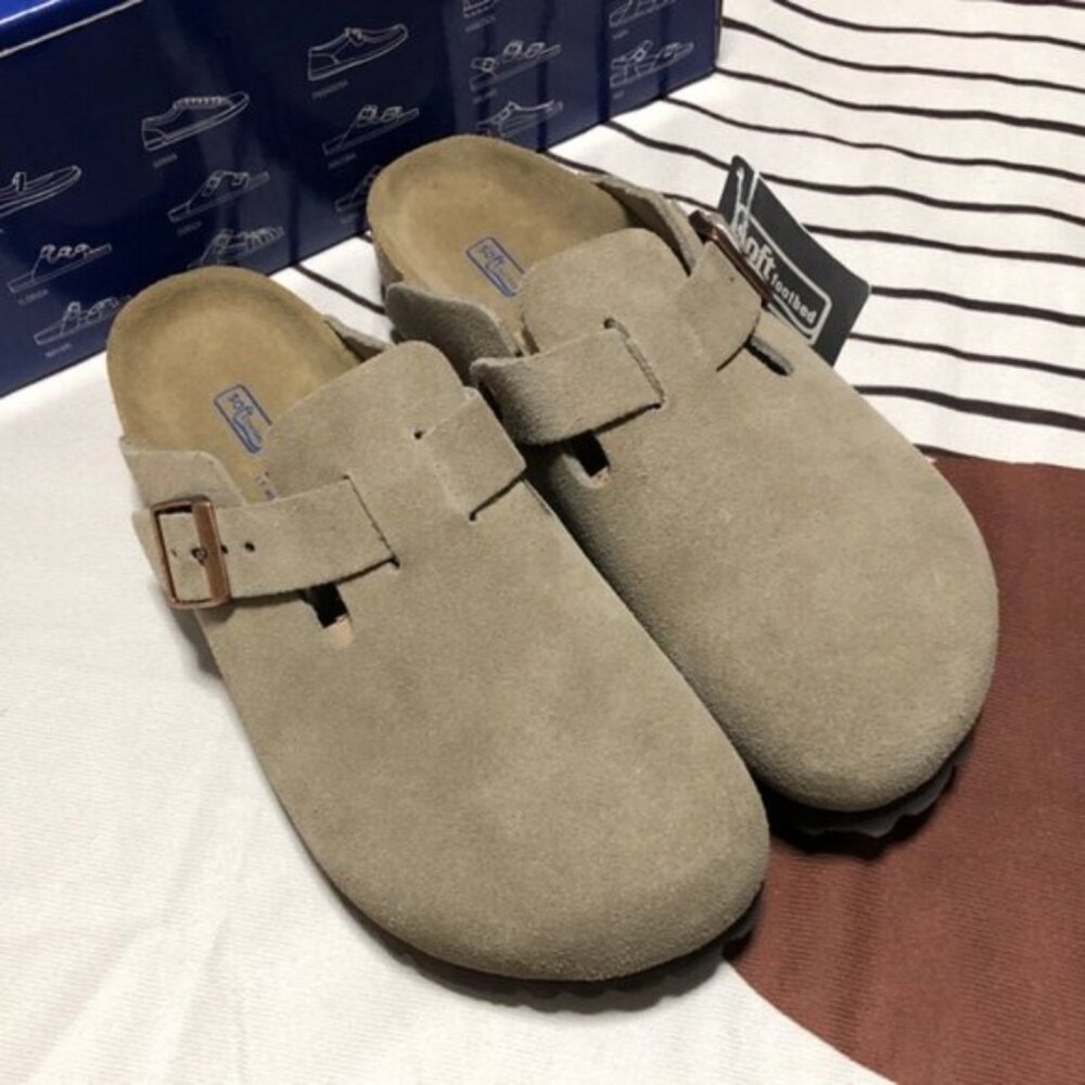 🔥Birkenstock Boston Taupe Suede Mule Clogs Narrow Fit